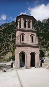 Bell tower along new church near North Ossetian border